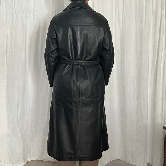 Vintage Francis Imports Genuine Leather Trench Coat Made in Spain (M/L) - Picture 2 of 16